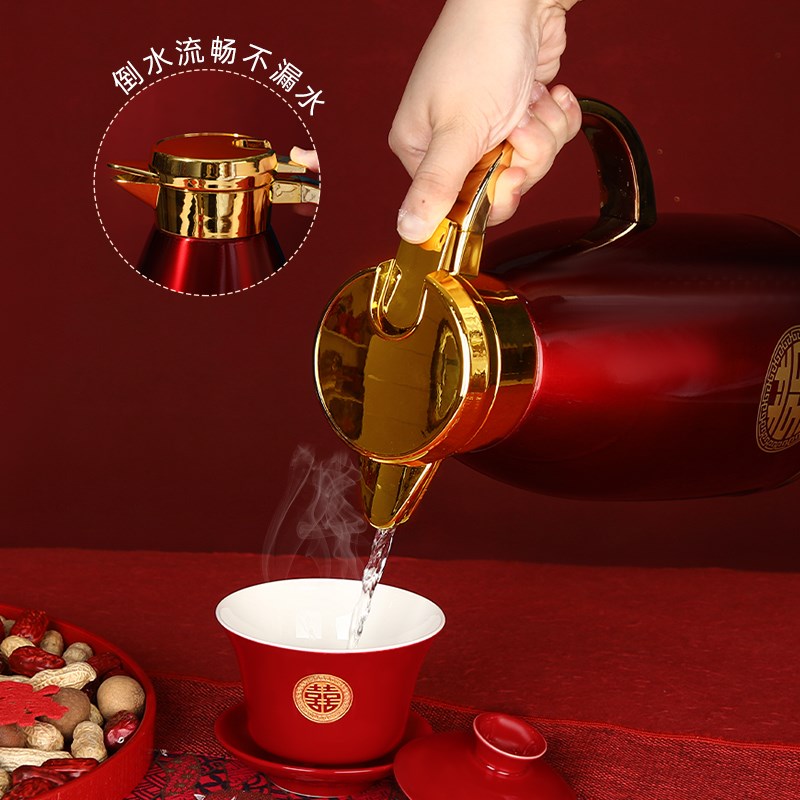 保温壶结婚30h4不锈钢家用暖瓶嫁妆喜庆暖壶结婚陪嫁红色水壶一对