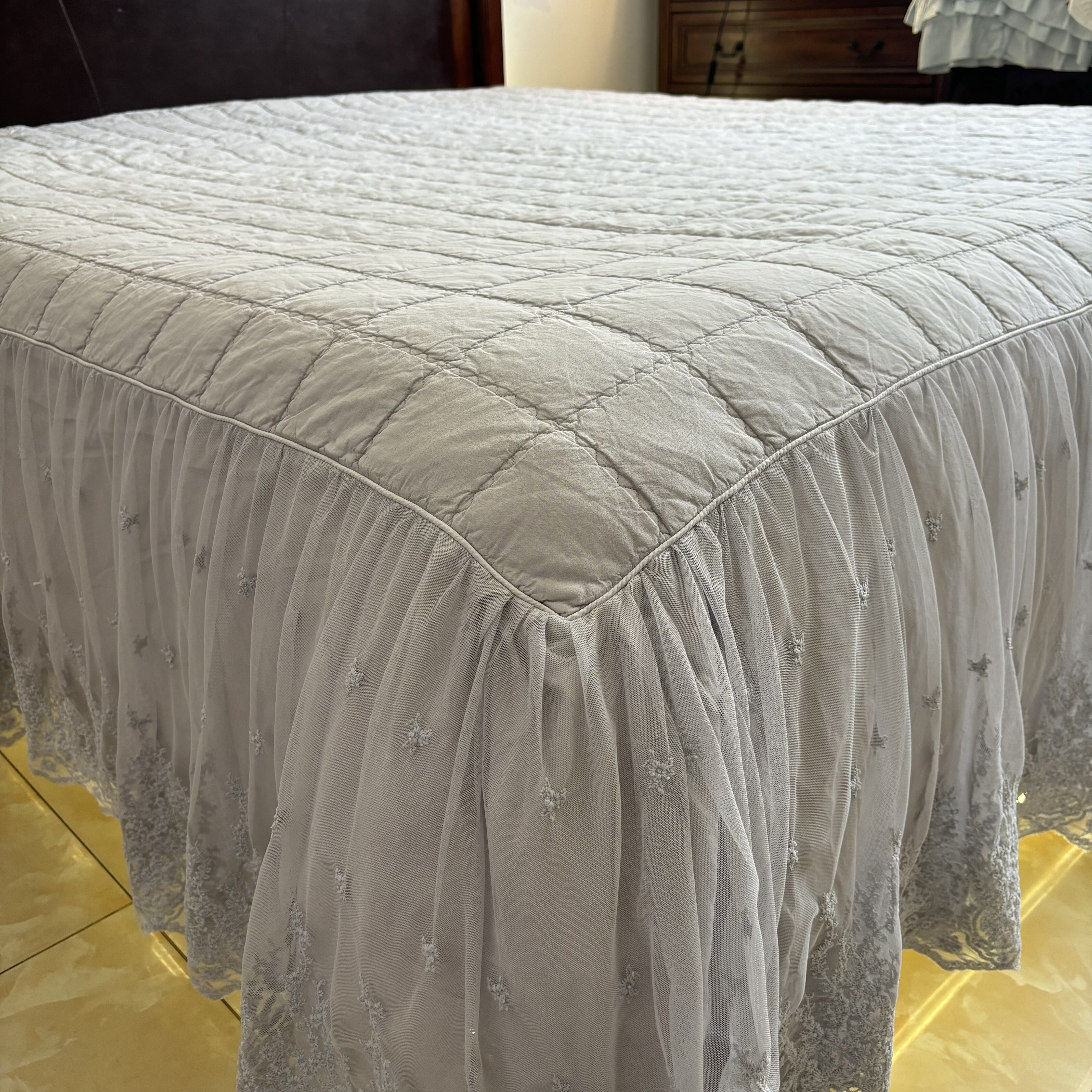 法式蕾丝白色轻奢美式80支砂洗棉床裙床垫保护套欧式,床上用品,床裙,淘宝优惠券,粉丝福利购,淘宝优惠卷