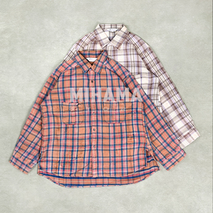 现货 ANCELLM NEL CHECK OVER WORK SHIRT做旧法兰绒格纹衬衫25AW