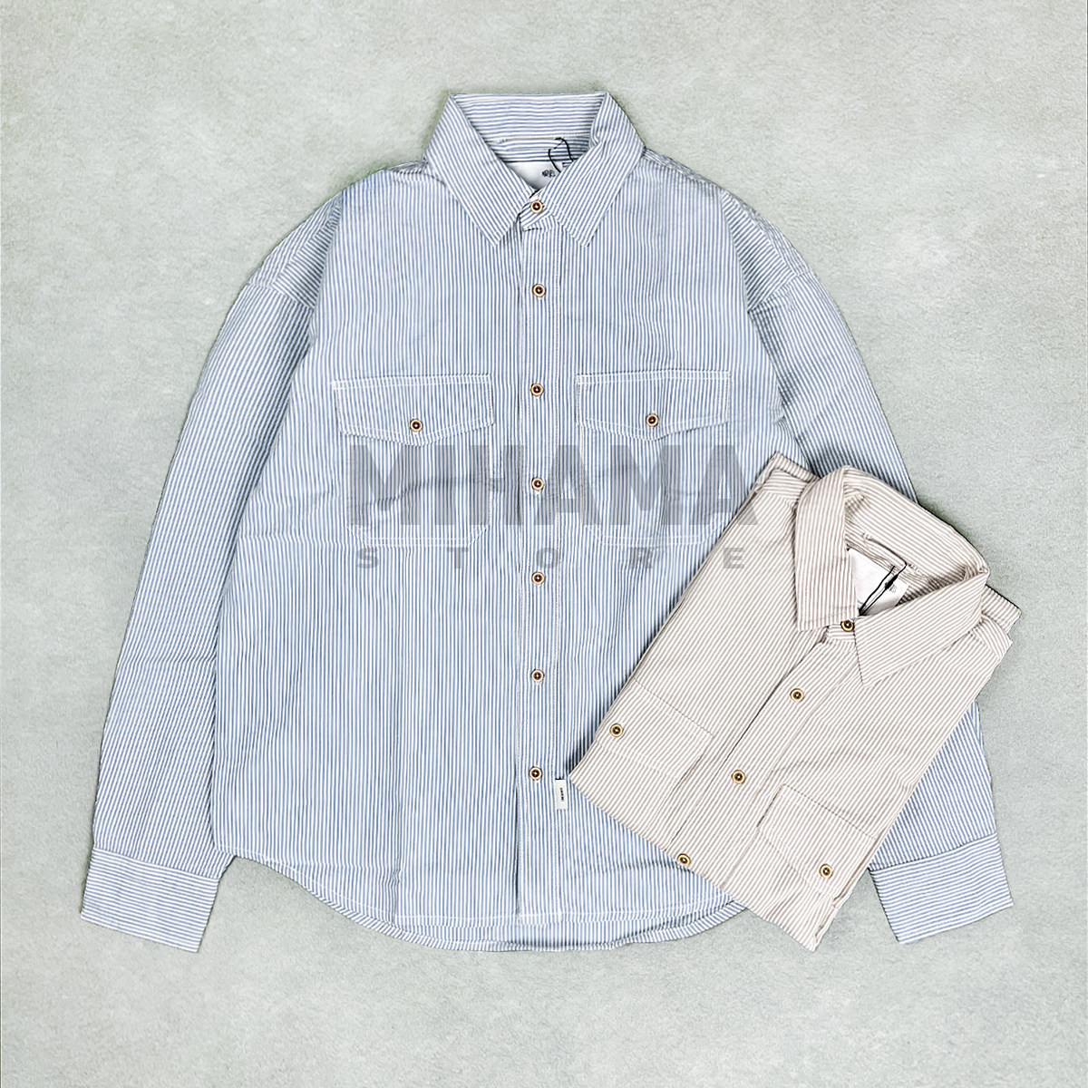 现货MADNESS DYED SUCKER STRIPE SHIRT泡泡纱条纹衬衫余文乐26SS