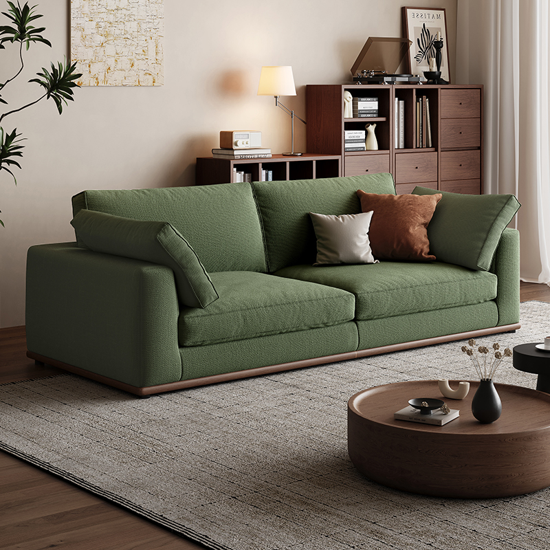 复古风绿色可拆洗棉麻布艺沙发