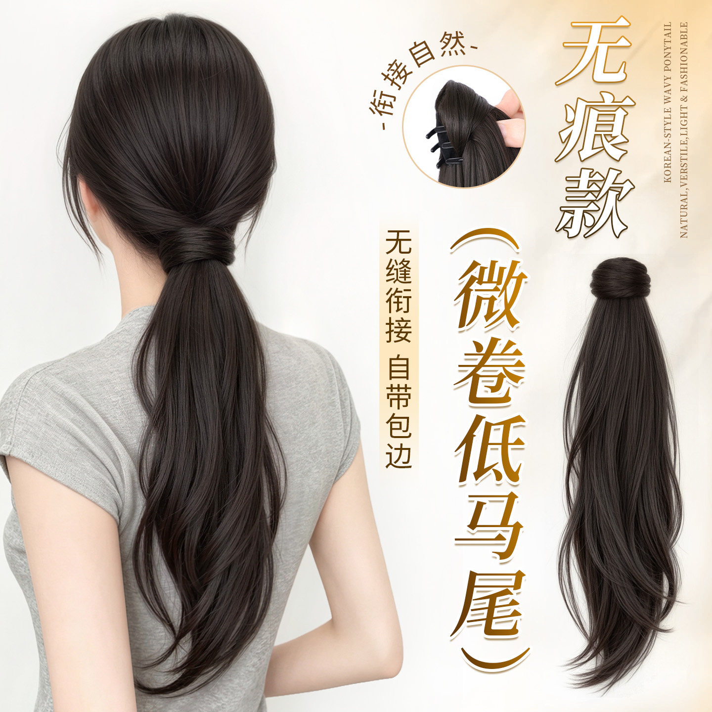 花若汐低马尾假发抓夹包边假辫子图片
