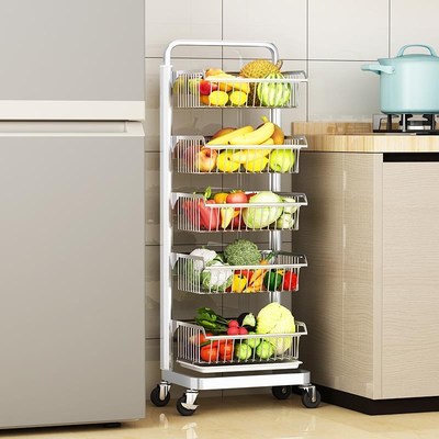 厨房蔬菜置物架落地多层不锈钢家用加厚多功能放菜架子水果收纳筐