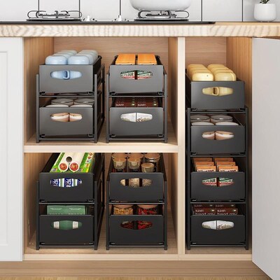 窄短款厨房下水槽置物架推抽拉式橱柜夹缝抽屉拉篮免打孔收纳加高