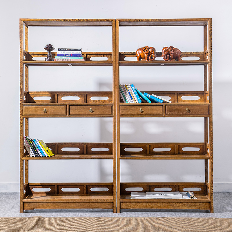 红木家具鸡翅木书架新中式陈列架实木置物架简约落地书房展示书柜