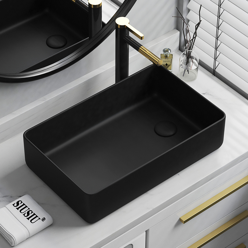 洗衣机阳台左右侧边下水陶瓷黑色台上盆侧排水家用洗脸池洗手盆池