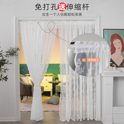 窗纱纱帘门帘免打孔送伸缩杆卧室飘窗白纱窗帘阳台遮阳隔断沙安装