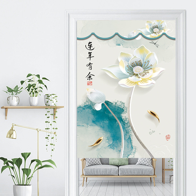 门帘卧室厨房隔断帘家用中式玄关卫生间厕所遮挡帘免打孔绒布帘子