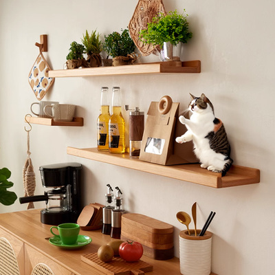 置物架墙上免打孔牀头艺术客厅收纳卧室墙壁隔板一字挂墙实木层板