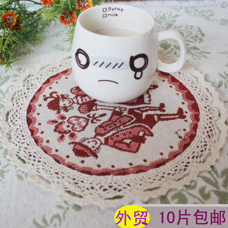 欧式餐垫亚麻西餐垫隔热垫 碗垫 茶杯垫 盘垫 茶几垫圆形 粗布垫图片