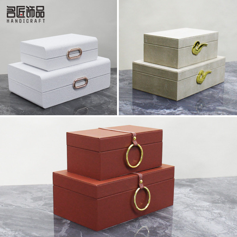 欧式轻奢创意木质皮革白色首饰收纳盒样板房家居卧室客厅装饰摆件,电子元器件市场,电线扎带/束线带,淘宝优惠券,粉丝福利购,淘宝优惠卷
