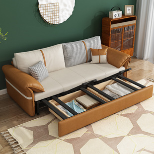 科技布折叠沙发床简约双拼色两用小户型可拆洗布艺双人可变床沙发