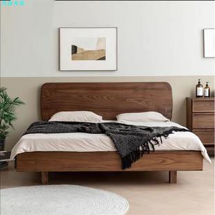 北欧日式樱桃木黑胡桃木实木悬浮床简约曲面造型扎实无异响双人床