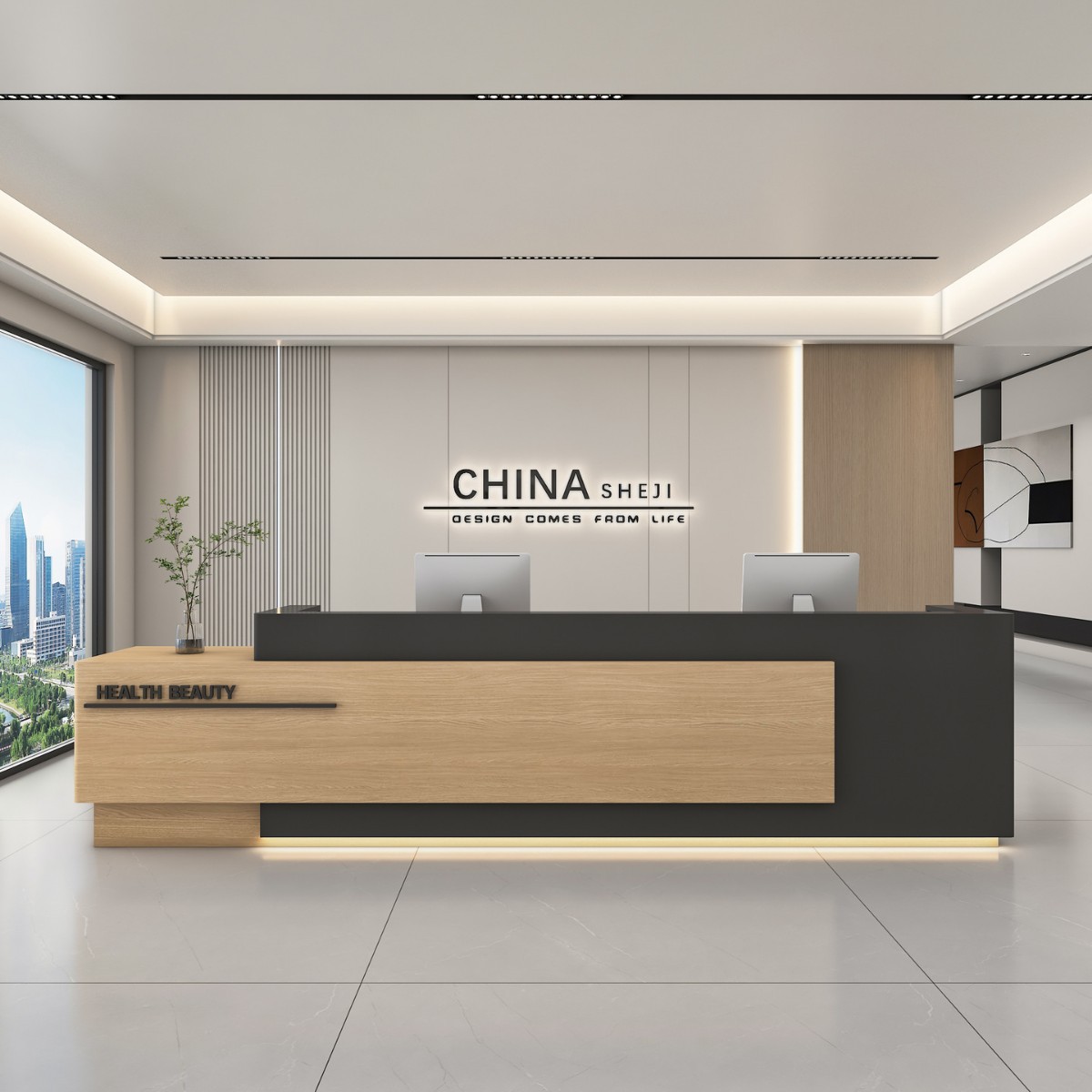 公司前台接待台简约柜台轻奢酒店收银台办公室烤漆艺术培训吧台图片