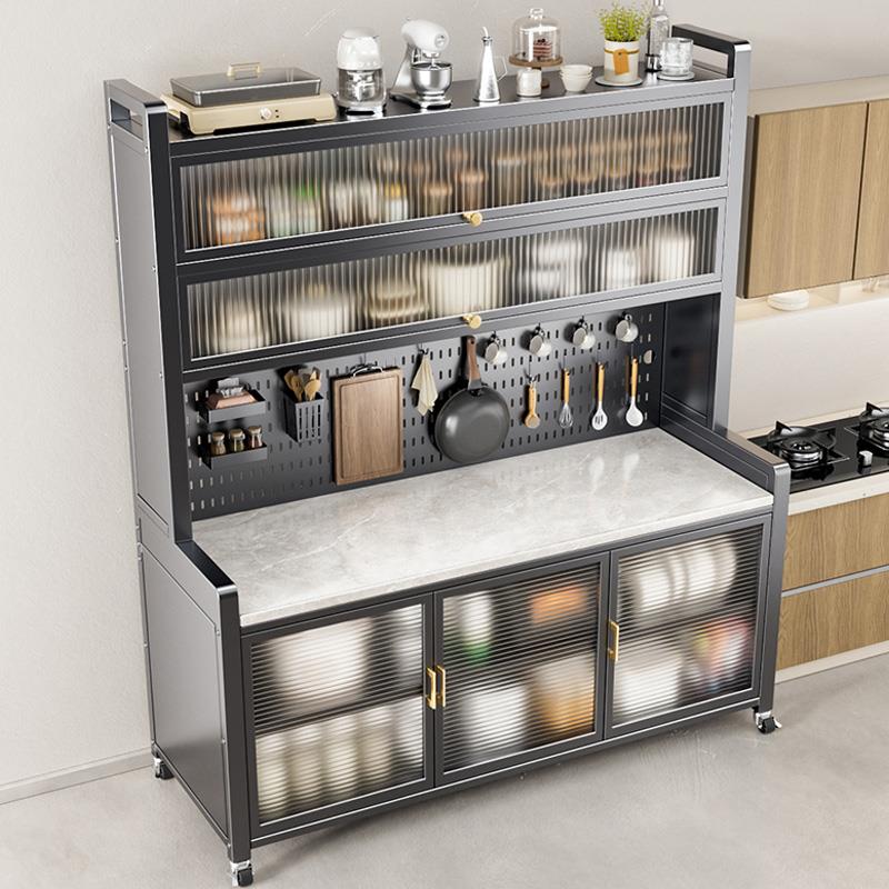 美厨物语厨房置物架岩板餐边储物落地多层微波炉多功能收纳橱柜子