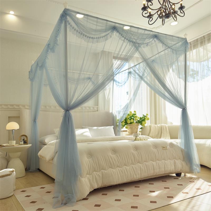 简约风花边蚊帐三开门加密落地宫廷蚊帐1.5m1.8米床公主