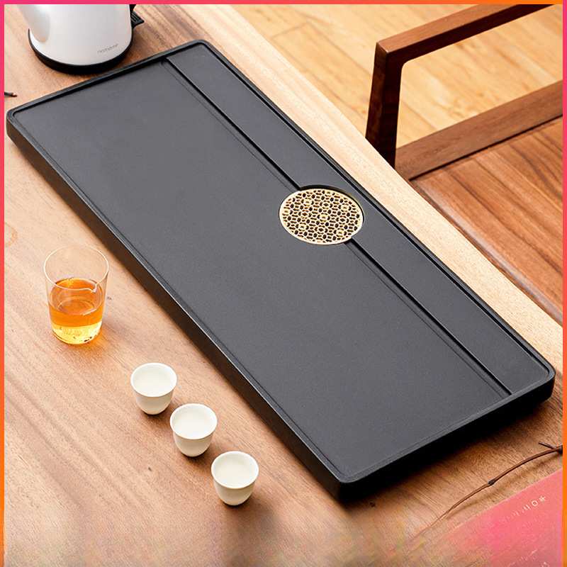 天然乌金石茶盘石盘整块家用石材黑金石大小号茶台嵌入式茶海定