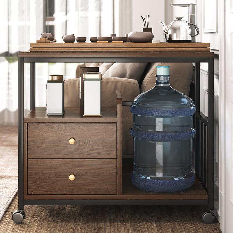 沙发边柜可移动茶桌简易置物茶台小茶几茶水柜茶车黑色侧边柜桌子