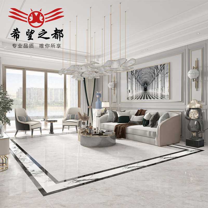 客厅地砖900x900连纹通体大理石瓷砖灰色现代简约客餐厅地板砖