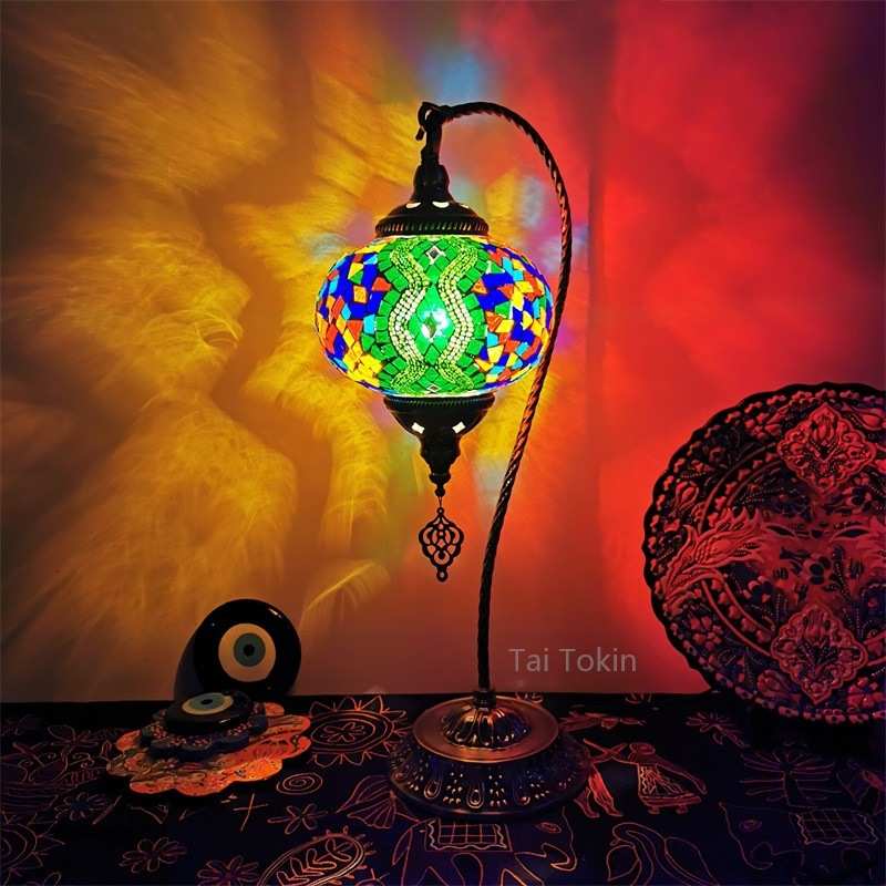 地中海复古浪漫卧室床头客厅吧台纯手工东南亚土耳其彩色琉璃台灯