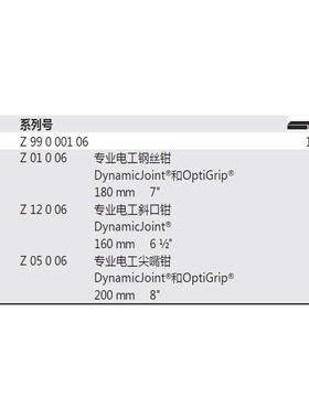 德国 Wiha 威汉 26852 Z 99 0 001 06 电工钳3件套绝缘握把