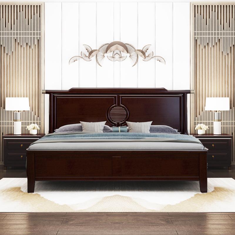 新中式中国风实木床1.5米轻奢单人床1.8米主卧室双人高箱储物婚床