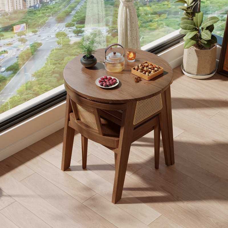 实木阳台茶桌椅组合休闲喝茶三件套小型一桌二椅网红圆桌茶几