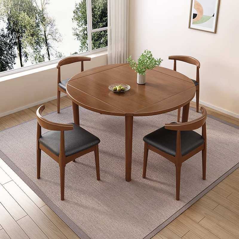 四面叠实木两用伸缩餐桌简约家用折叠小户型可变餐桌椅饭桌圆桌子