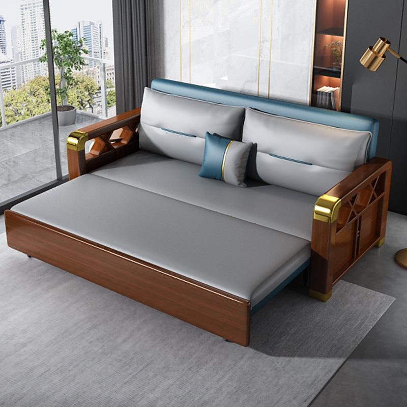 实木沙发床两用可折叠推拉多功能小户型客厅2024新款科技布可储物