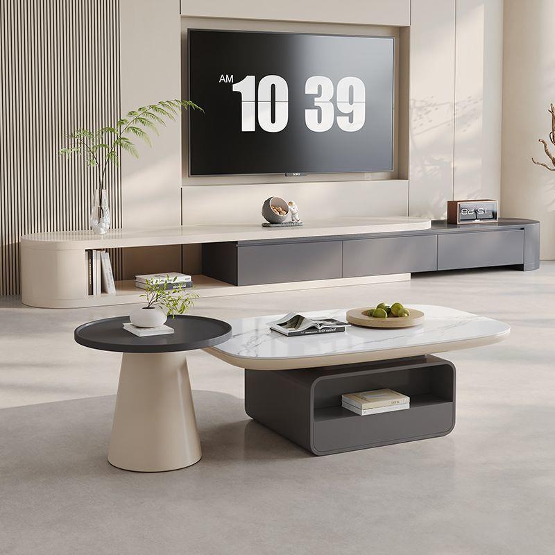 2025新款茶几客厅家用小户型轻奢现代简约法式岩板伸缩茶几电视柜