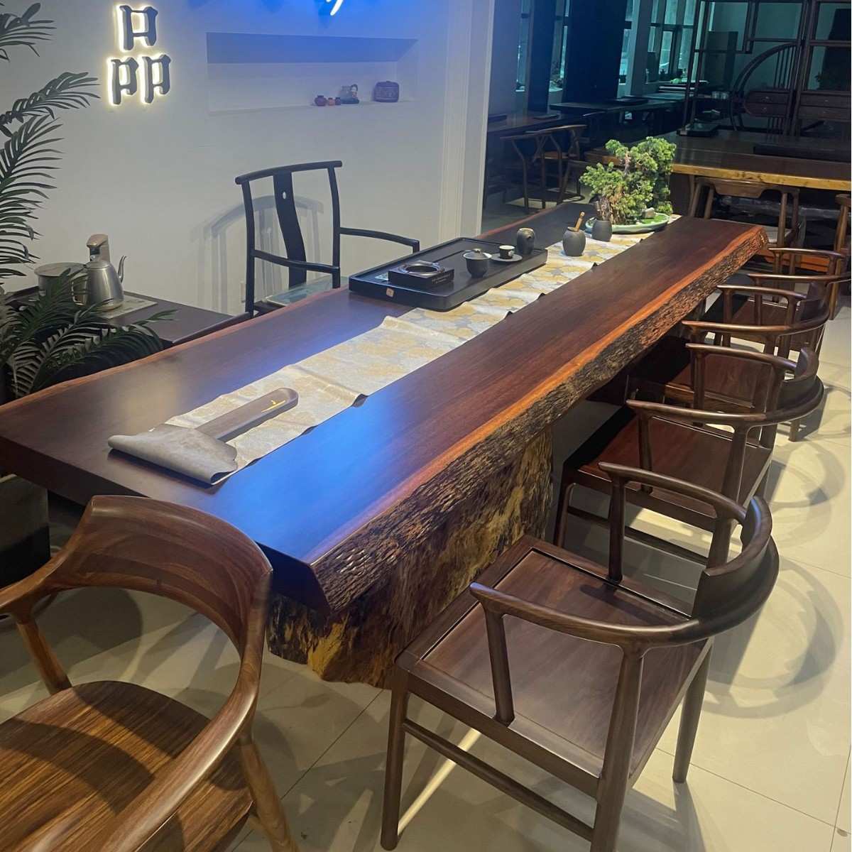 黑檀整板大板茶桌椅组合黑金檀实木茶几黑胡桃木办公室泡茶台现货