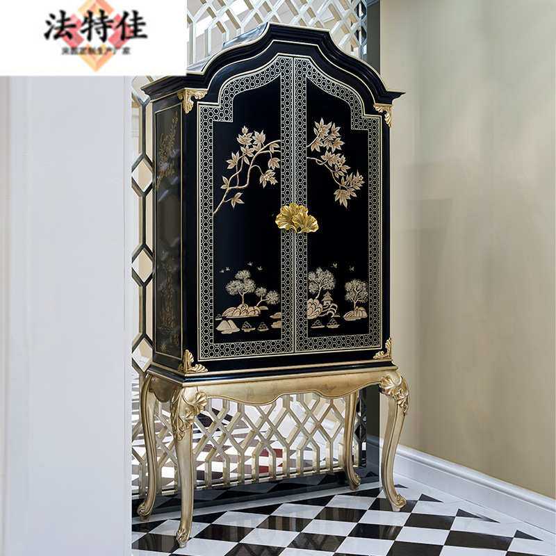 美式实木雕花餐桌复古高档欧式新古典大理石圆形餐桌餐台餐椅组合