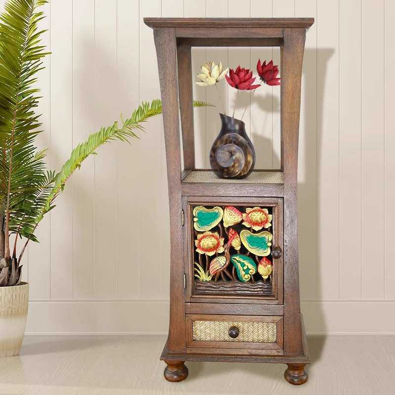 泰国实木玄关柜东南亚木雕手工木制竹编雕花装饰隔断门厅柜子花架
