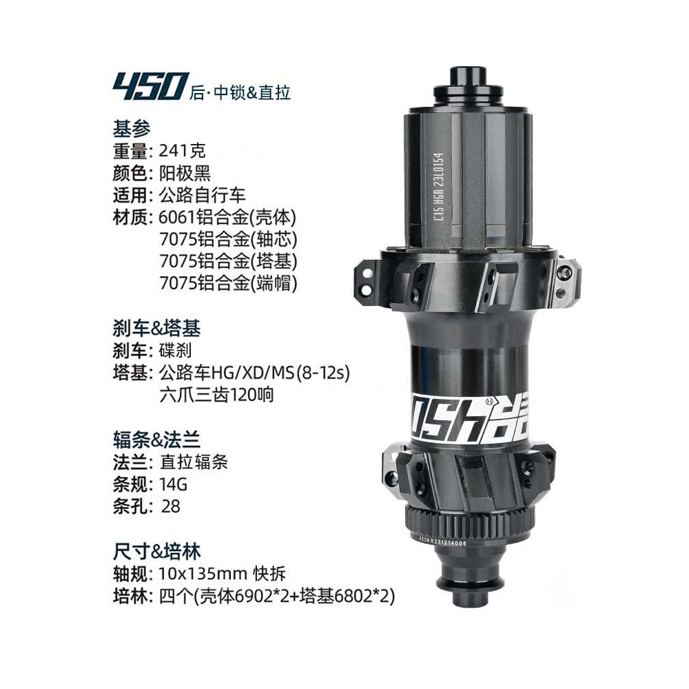 KOOZER450公路车花鼓直拉12x100 135/142x12中锁快拆桶轴碟刹花鼓