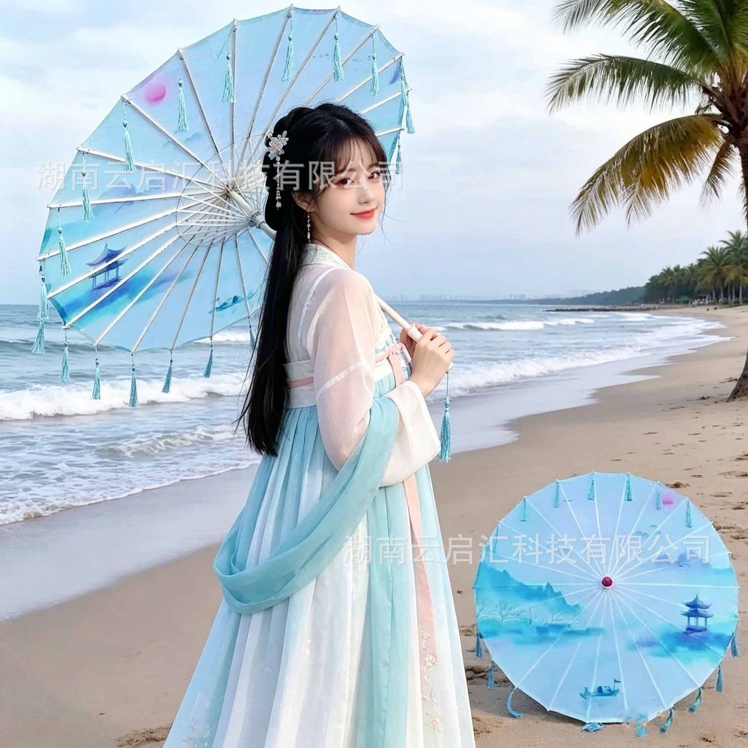 印花绸布流苏古风伞｜汉服拍照