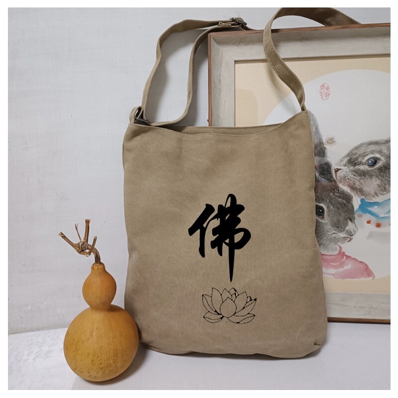 棉麻古风多口袋单肩斜挎