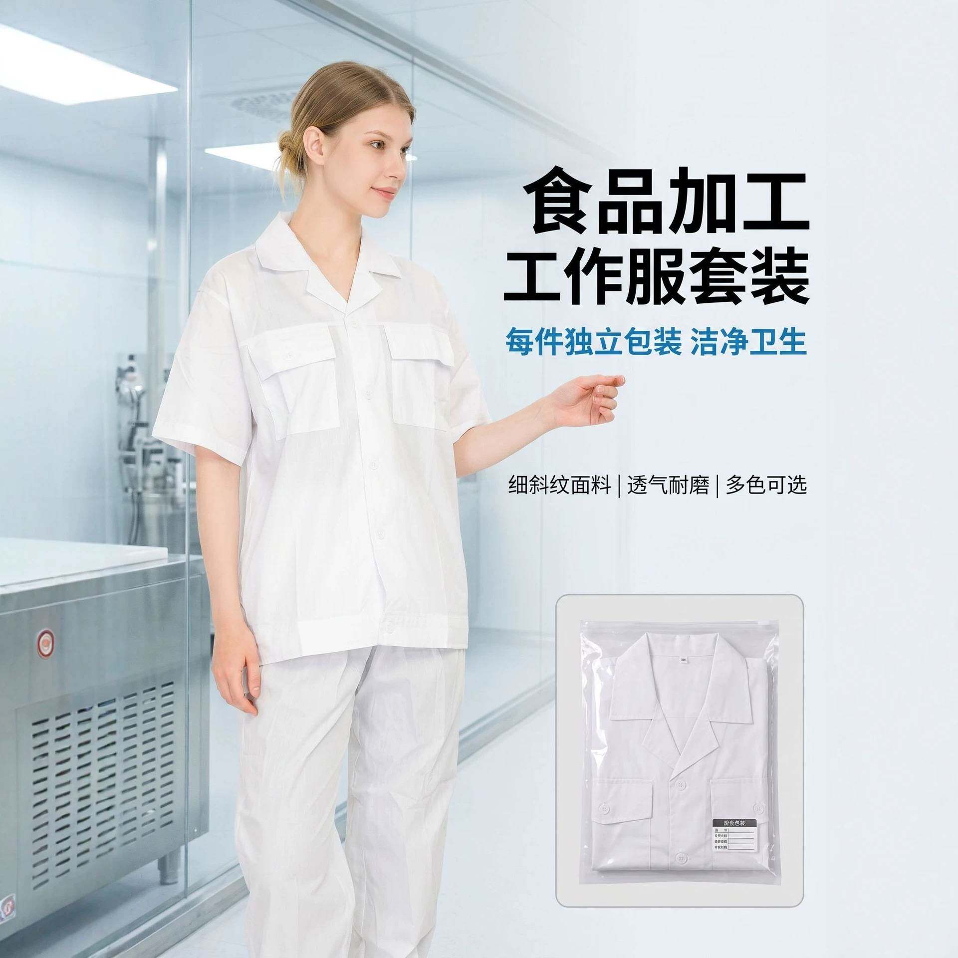 食品厂夏季短袖男女套装工装｜