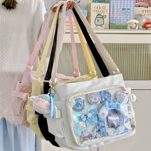 纯色二次元斜挎包日系学院大容量百搭单肩包谷子吧唧扎板痛包娃包