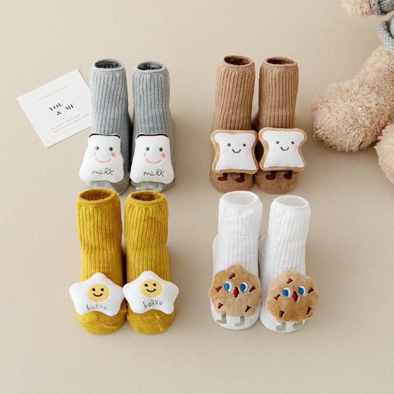 25新生婴儿袜子春秋宝宝卡通防滑公仔可爱超萌中筒地板学步袜鞋套