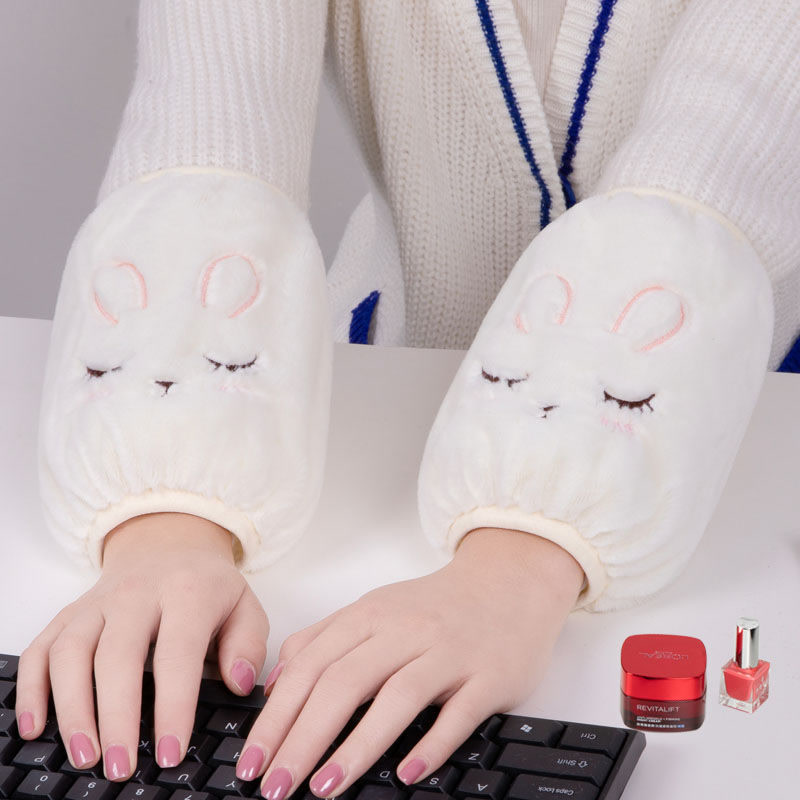 袖套毛绒套袖女式秋冬季工作防污护袖学生成人手袖头可爱上班绣套