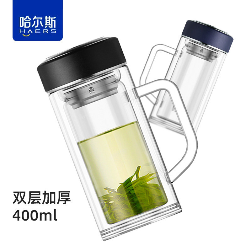 哈尔斯办公玻璃杯双层隔热加厚