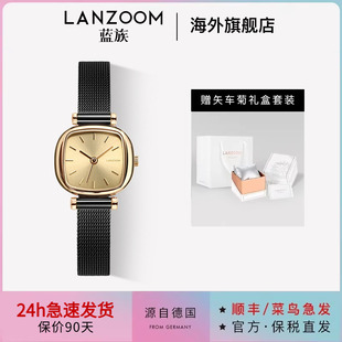 德国LANZOOM蓝族黑金小方糖女士手表女款 轻奢小方表送女友礼物