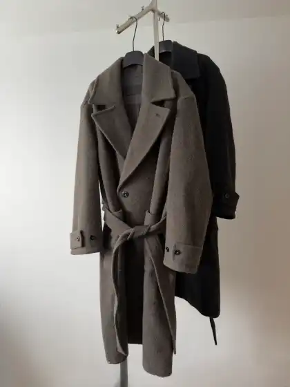 Coffee Autonomous Le25Fw Felt Wool Alpaca Blend Double-Breasted Long Coat