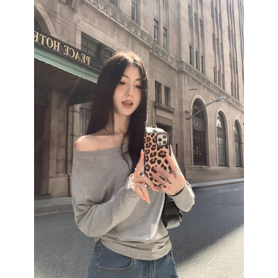 MULVAN斜肩上衣女长袖宽