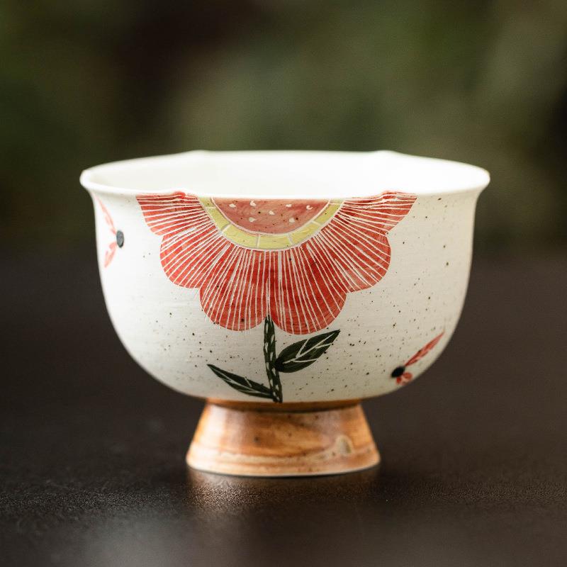 粉引刻绘陶瓷喝茶主人杯家用单个高档茶杯女士个人专用品茗杯大号