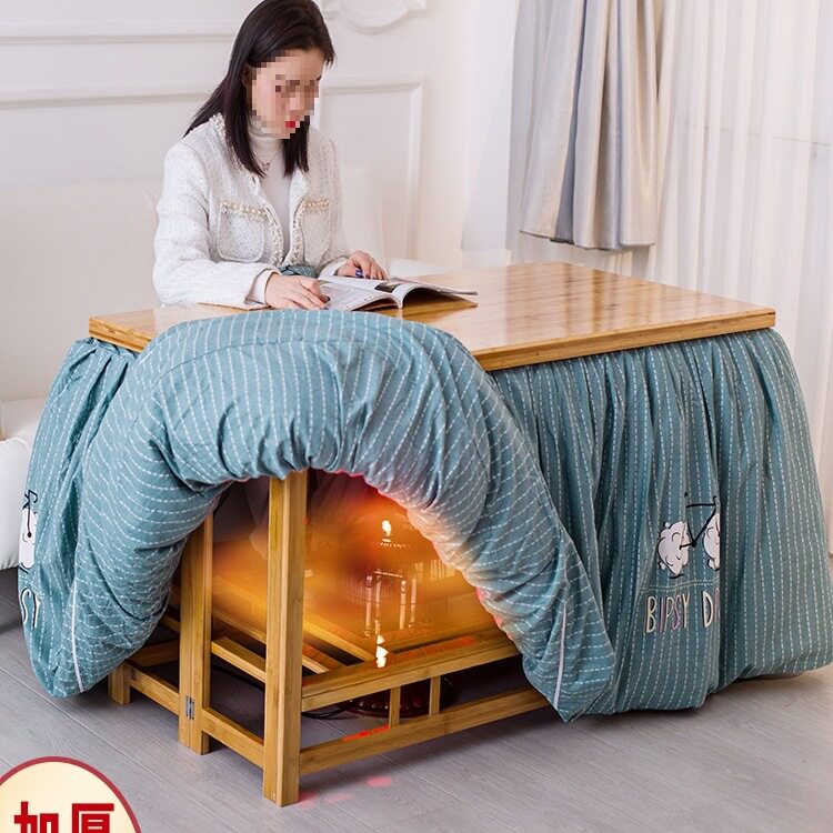 冬季烤火桌子家用折叠长方形实木烤火架多功能简易电取暖桌子餐桌