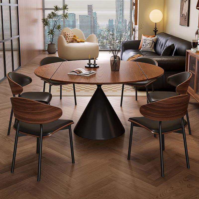 中古风2026新款实木餐桌椅组合法式可伸缩家用折叠方圆两用圆形桌