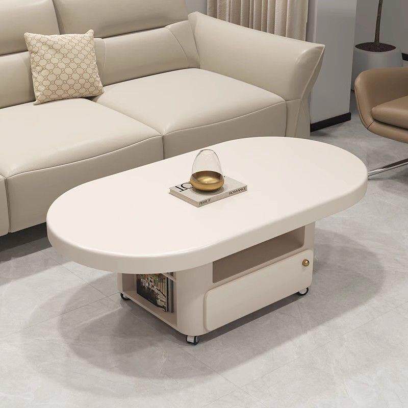 奶油风实木茶几小推车带轮法式现代客厅家用创意小户型椭圆可移动