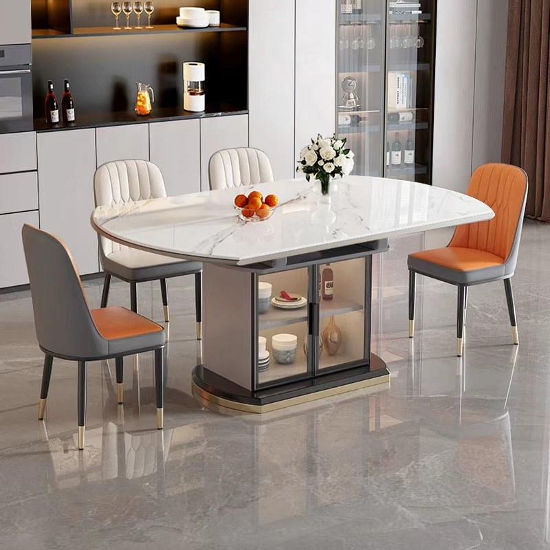 方圆两用带储物柜易清洁岩板餐桌