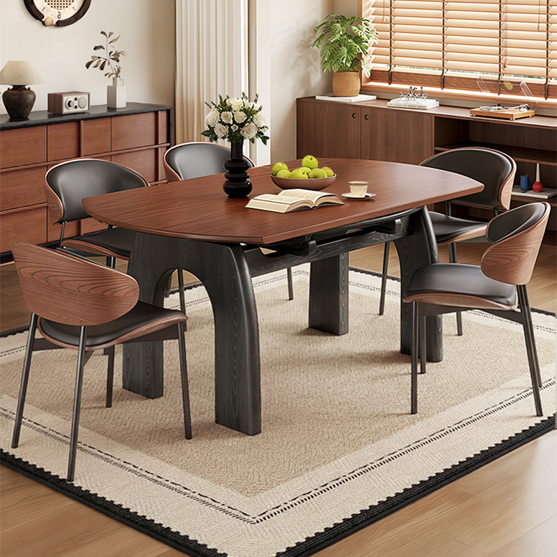 中古风实木餐桌可变圆桌